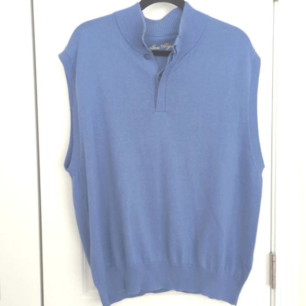 Ben Hogan Men's L Quarter Button Golf Sweater Vest Pullover Blue Pima Co…